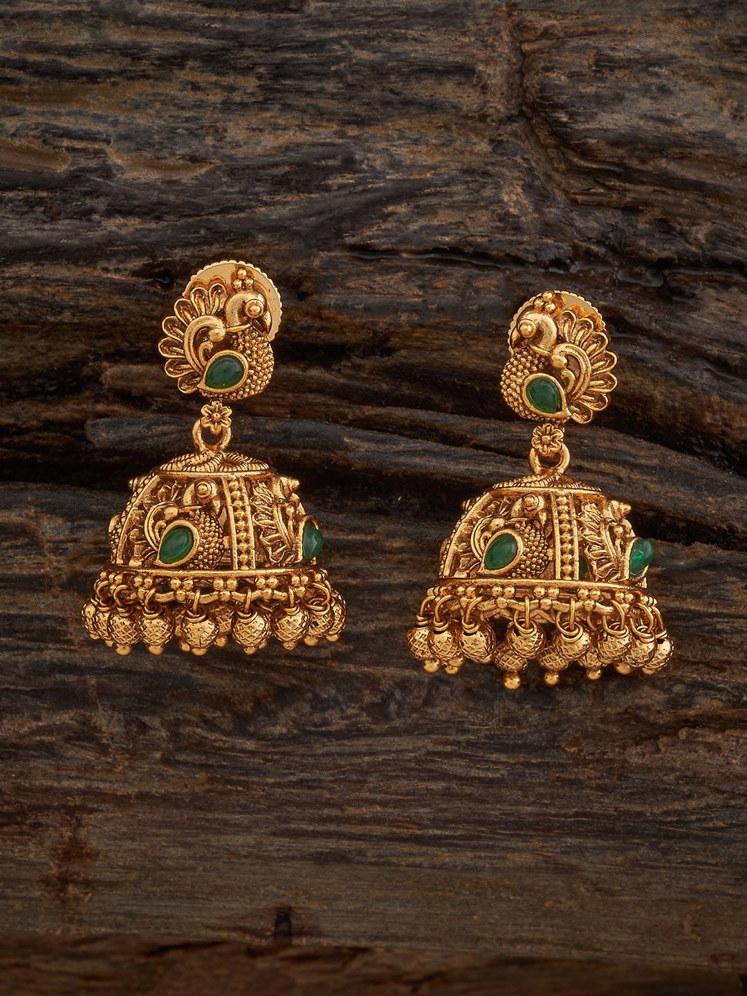 

Kushal's Fashion Jewellery Gold Plated Dome Shaped Antique Jhumkas Earrings