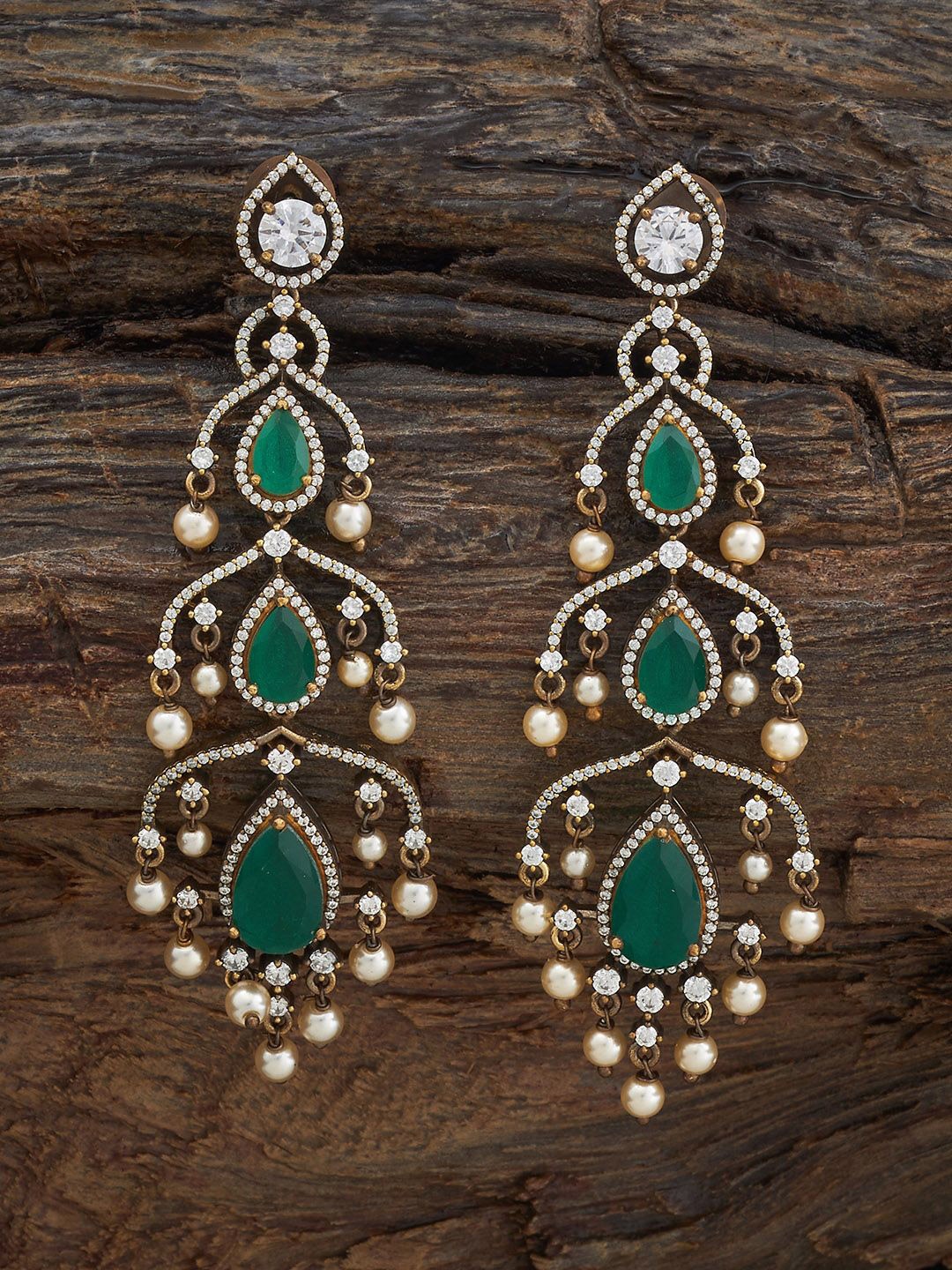 

Kushal's Fashion Jewellery Victorian Plated Classic Zircon Drop Earrings, Green