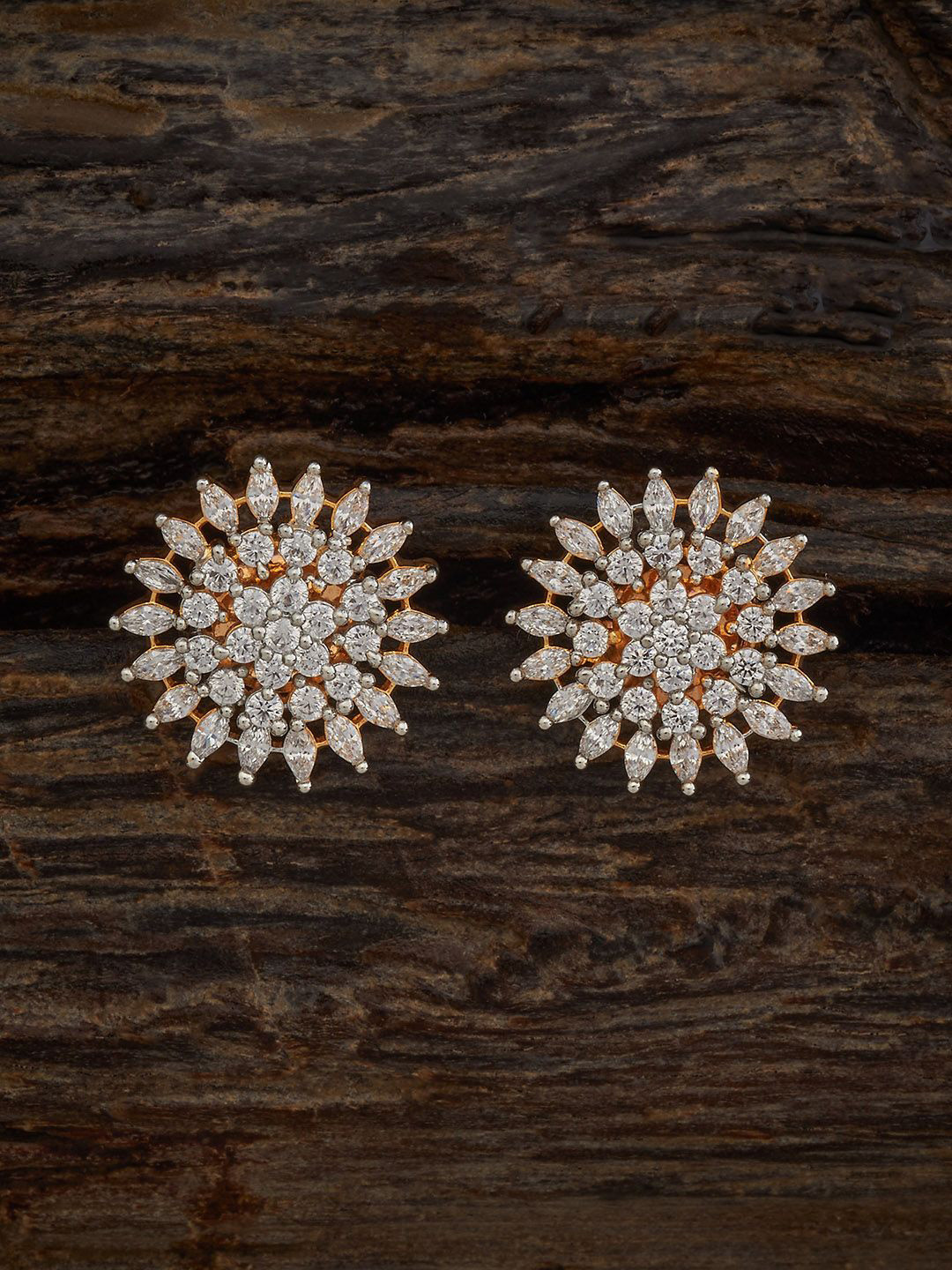 

Kushal's Fashion Jewellery Rhodium-Plated Classic Zircon Studs Earrings, White