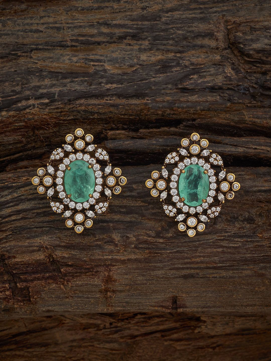 

Kushal's Fashion Jewellery Victorian Plated Classic Zircon Studs Earrings, Green