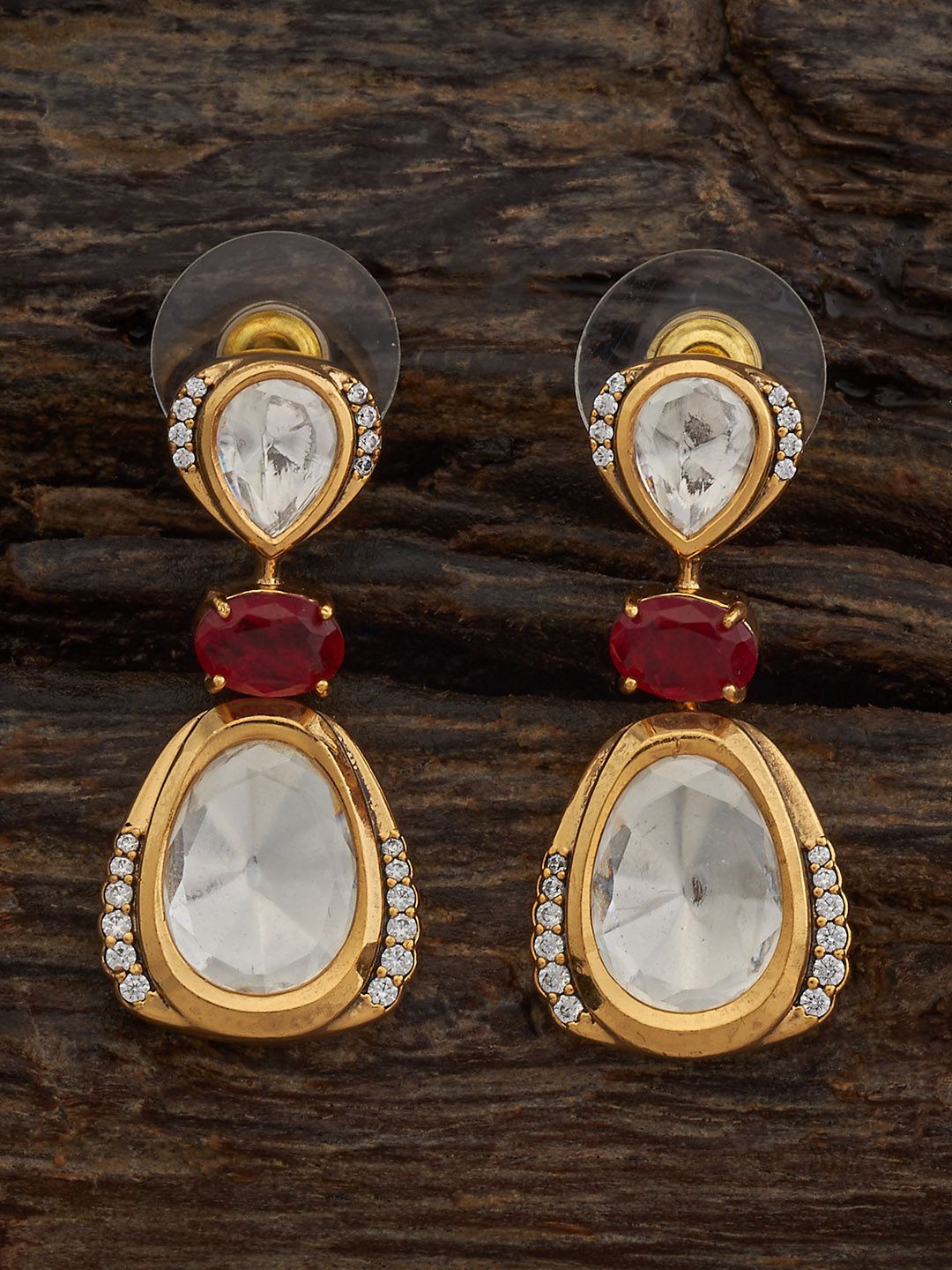 

Kushal's Fashion Jewellery Victorian Plated Geometric Kundan Drop Earrings, Gold