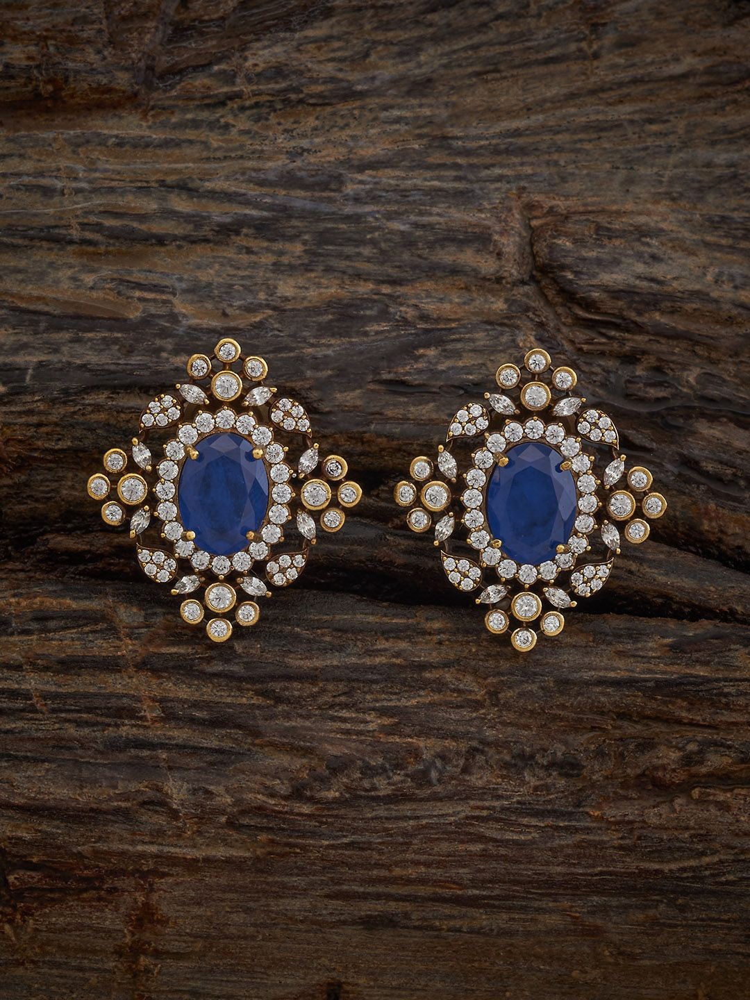 

Kushal's Fashion Jewellery Sapphire Victorian Plated Zircon Studded Classic Studs, Blue