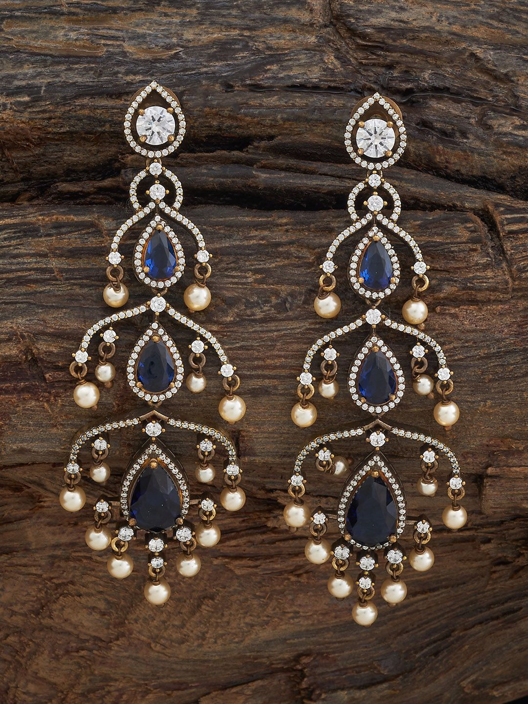 

Kushal's Fashion Jewellery Victorian Plated Geometric Shaped Zircon Drop Earrings, Blue