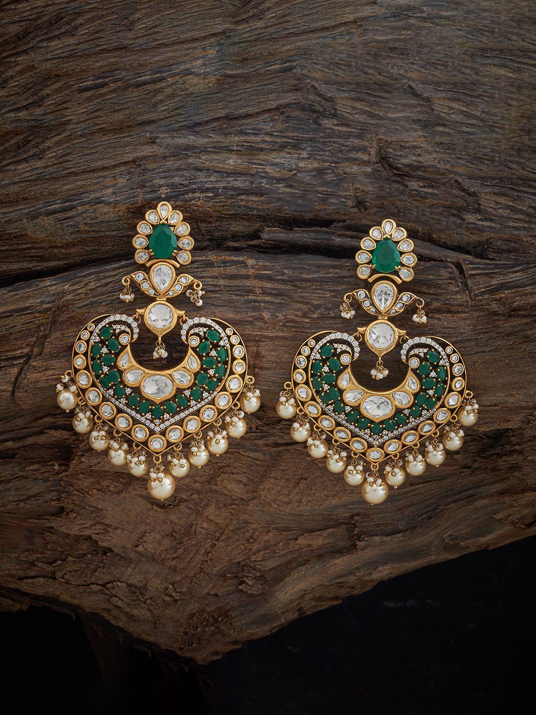 

Kushal's Fashion Jewellery Victorian Plated Kundan Geometric Drop Earrings, Green