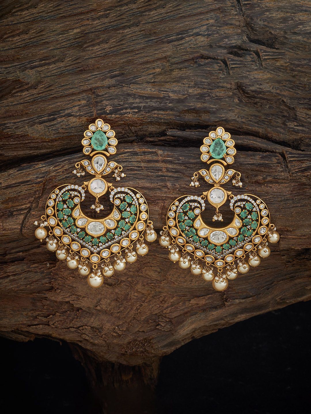 

Kushal's Fashion Jewellery Victorian Plated Classic Kundan Drop Earrings, Green