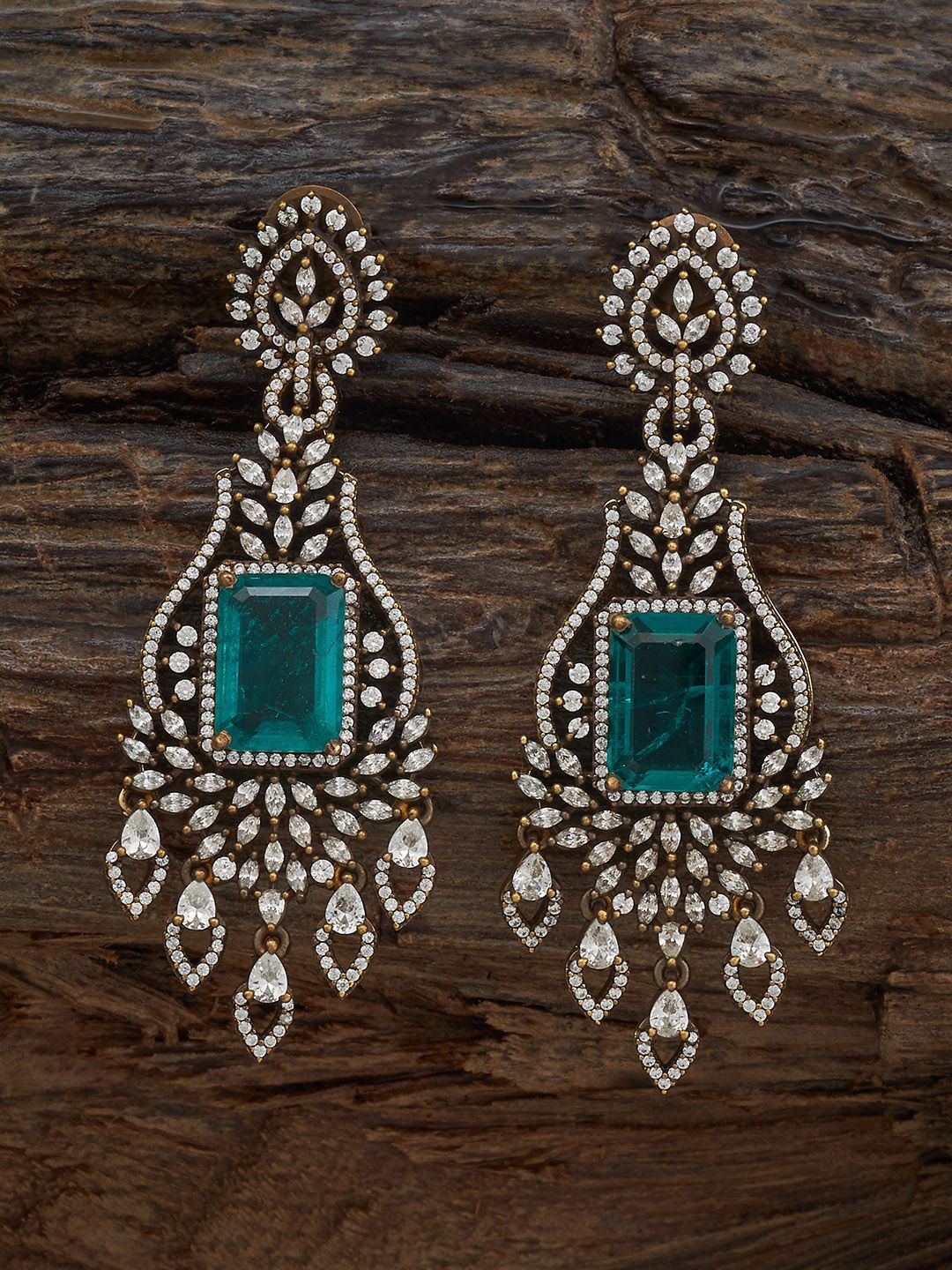 

Kushal's Fashion Jewellery Victorian Plated Zircon Geometric Drop Earrings, Green