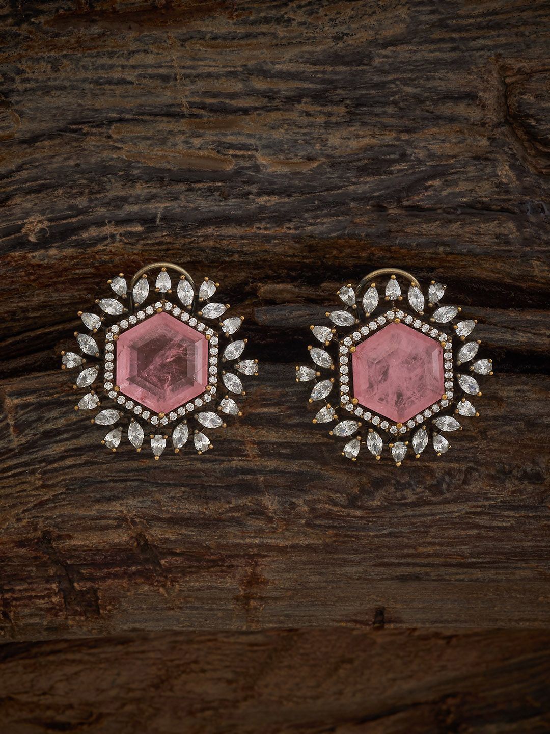 

Kushal's Fashion Jewellery Victorian Plated Zircon Studded Classic Studs, Pink