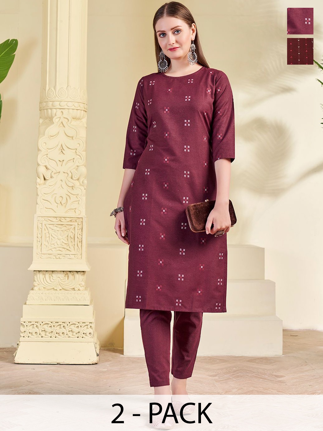 

KALINI Selections Of 2 Straight Kurta With Trousers, Maroon