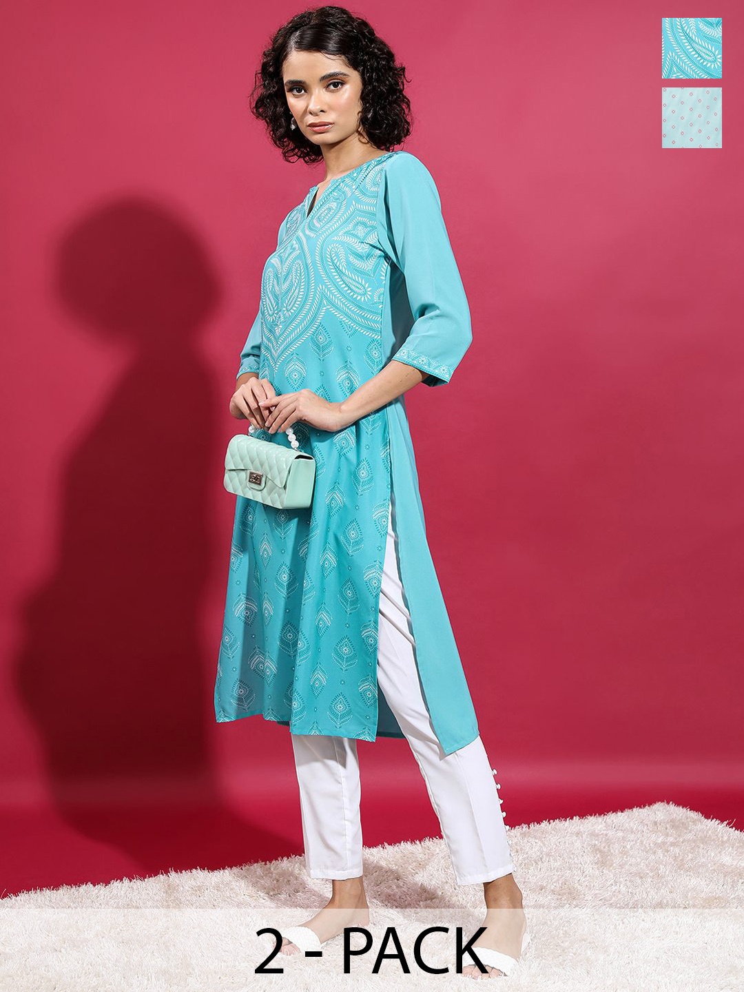 

Vishudh Pack of 2 Women's Printed Kurtas, Blue