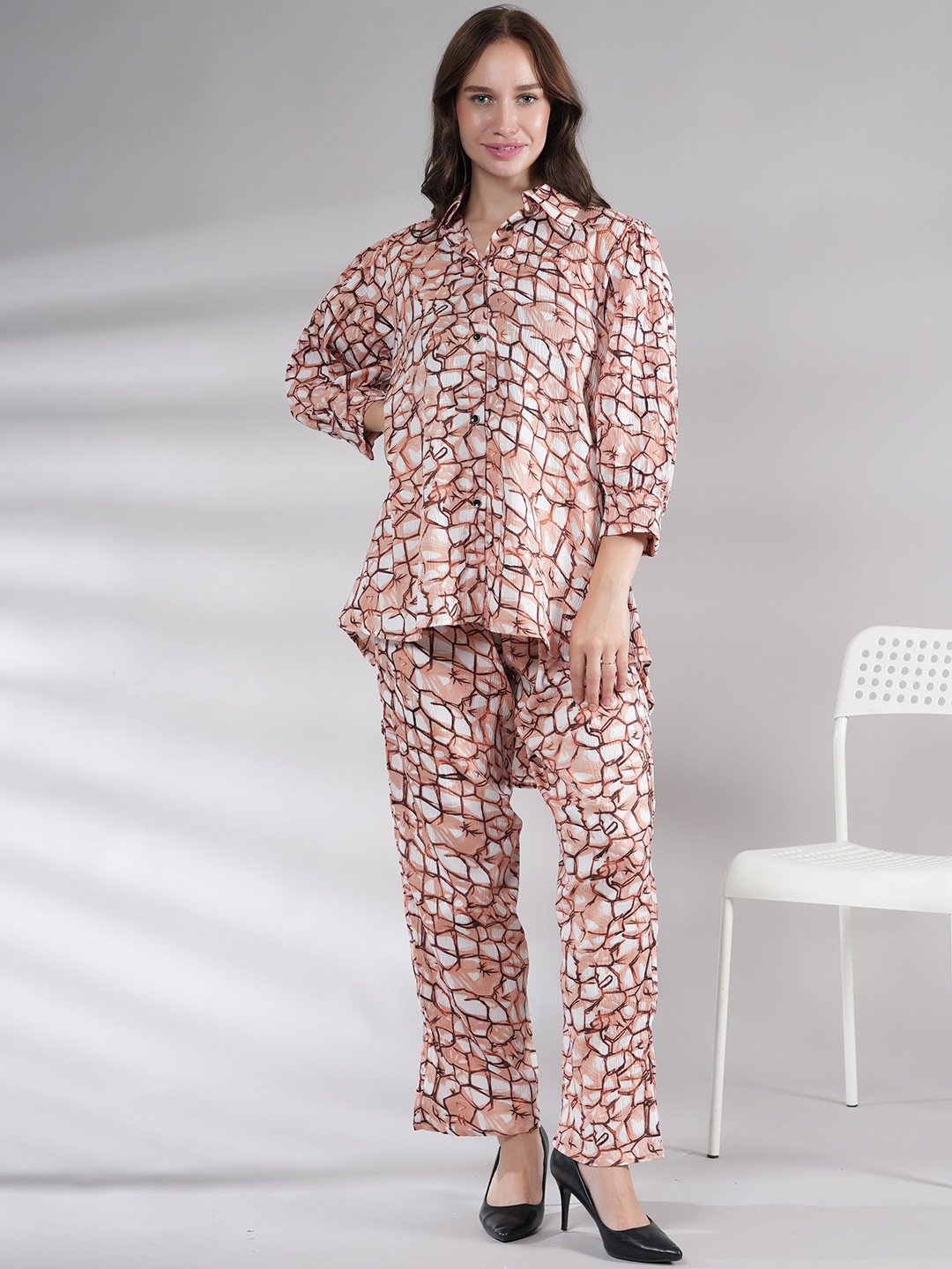 

NEYSA Abstarct Printed Shirt With Palazzo, Peach