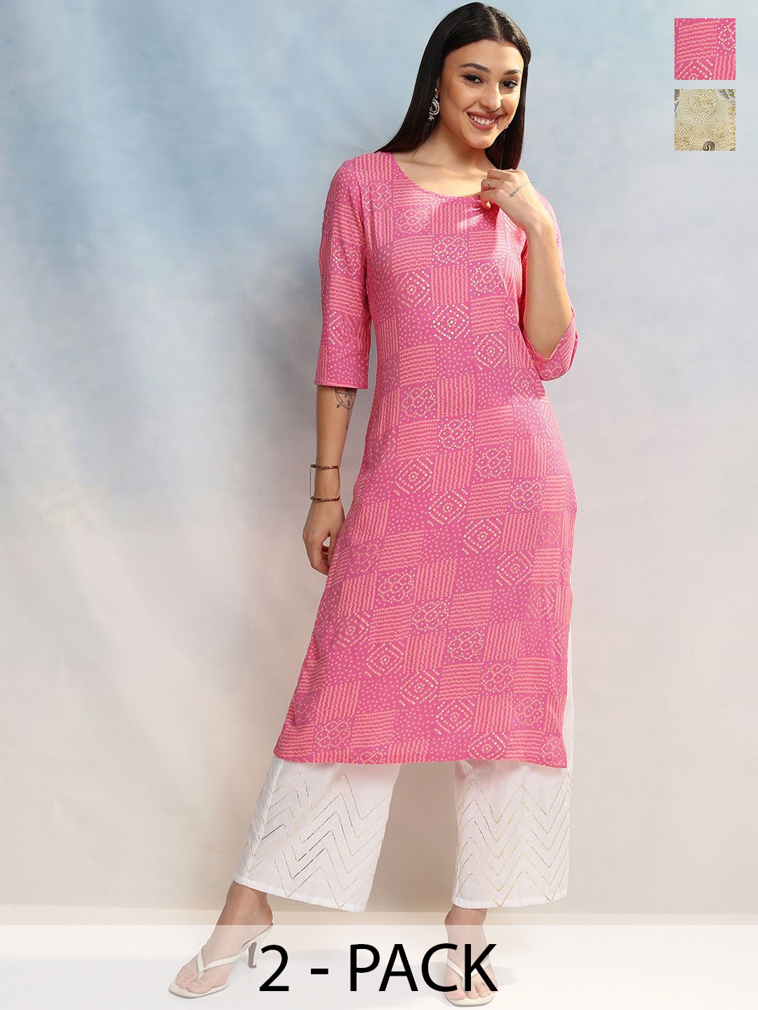 

Vishudh Pack of 2 Women's Printed Kurtas, Pink