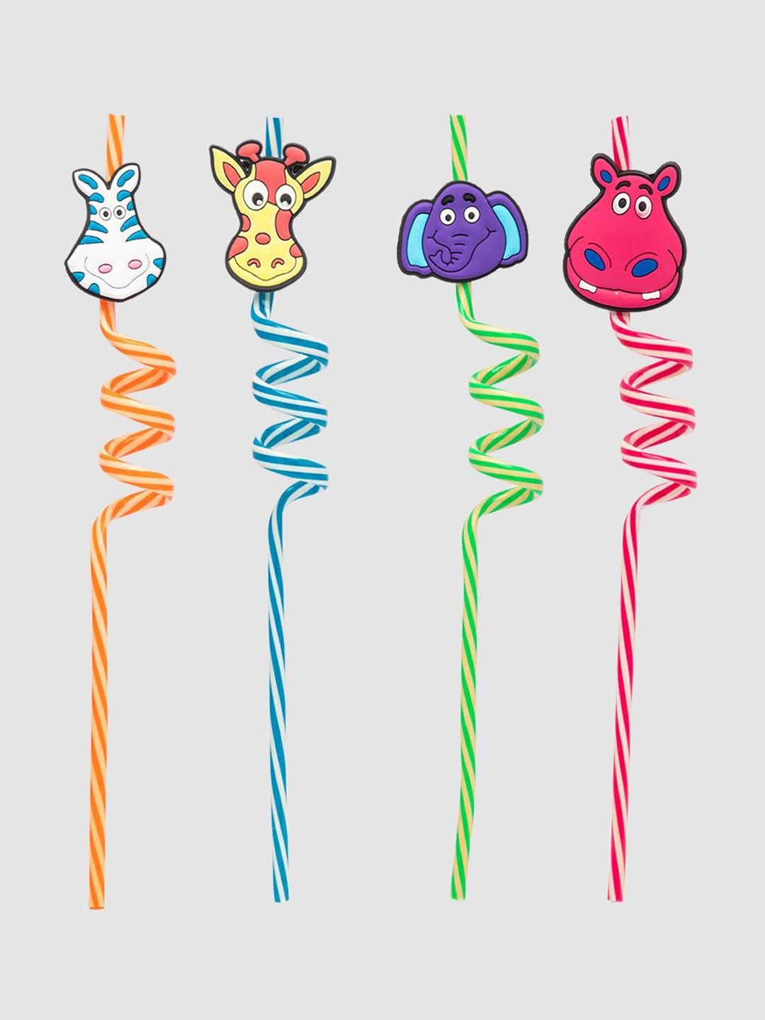 

MARKET99 Green & Pink Set Of 4 Animal Design Straw Set