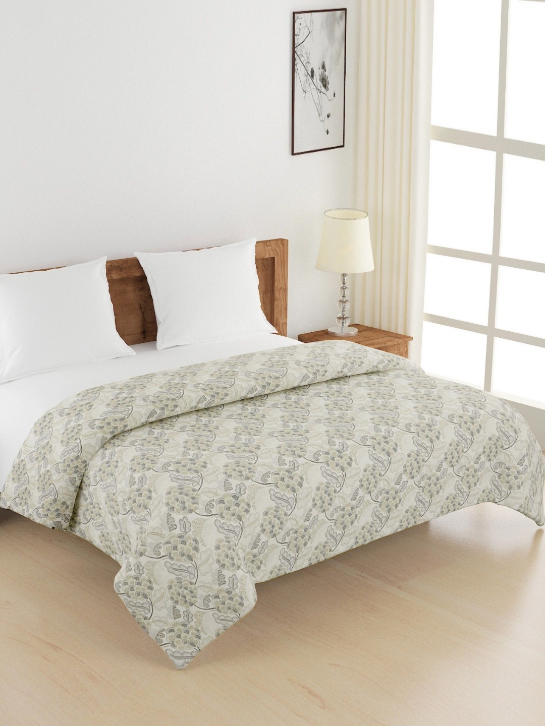 

SWAYAM Veda Grey Floral Printed Pure Cotton AC Room 150 GSM Double Bed Comforter
