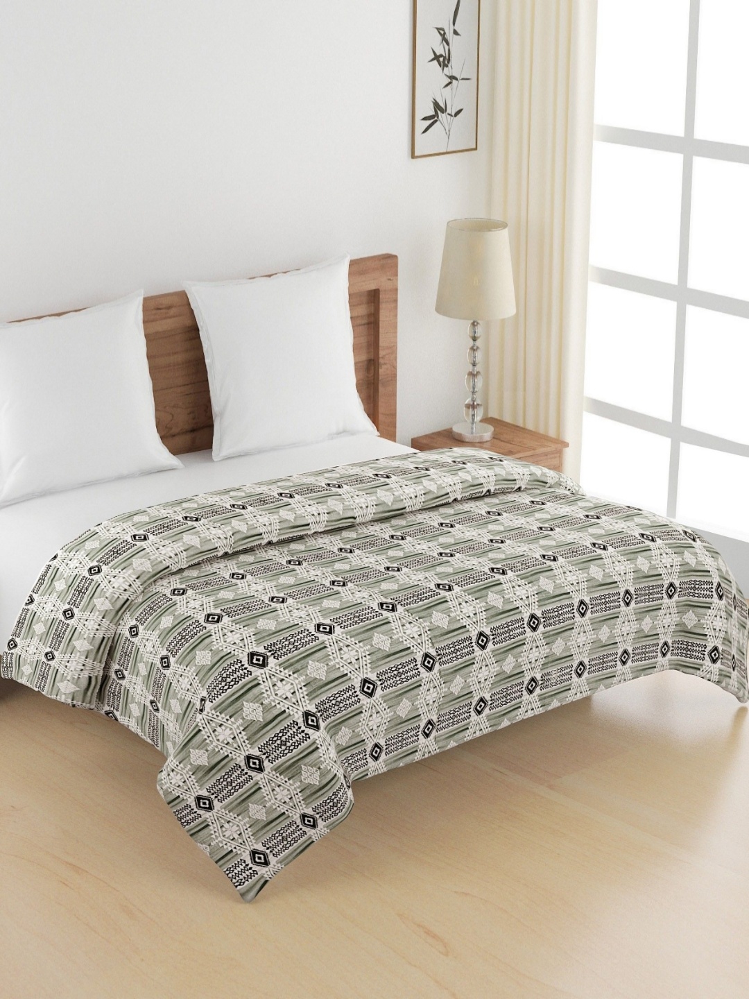 

SWAYAM Veda Grey & Black Printed Pure Cotton AC Room 150 GSM Double Bed Comforter