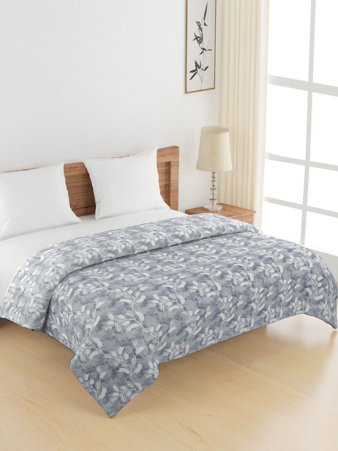 

SWAYAM Veda Grey & White Floral Printed Pure Cotton AC Room 150 GSM Double Bed Comforter
