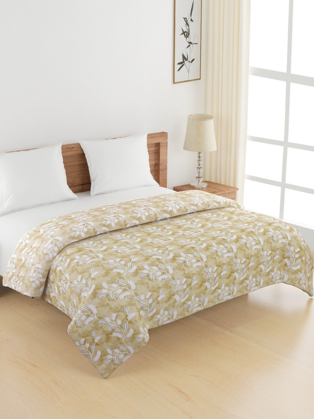 

SWAYAM Veda Yellow & White Floral Printed Pure Cotton AC Room 150 GSM Double Bed Comforter