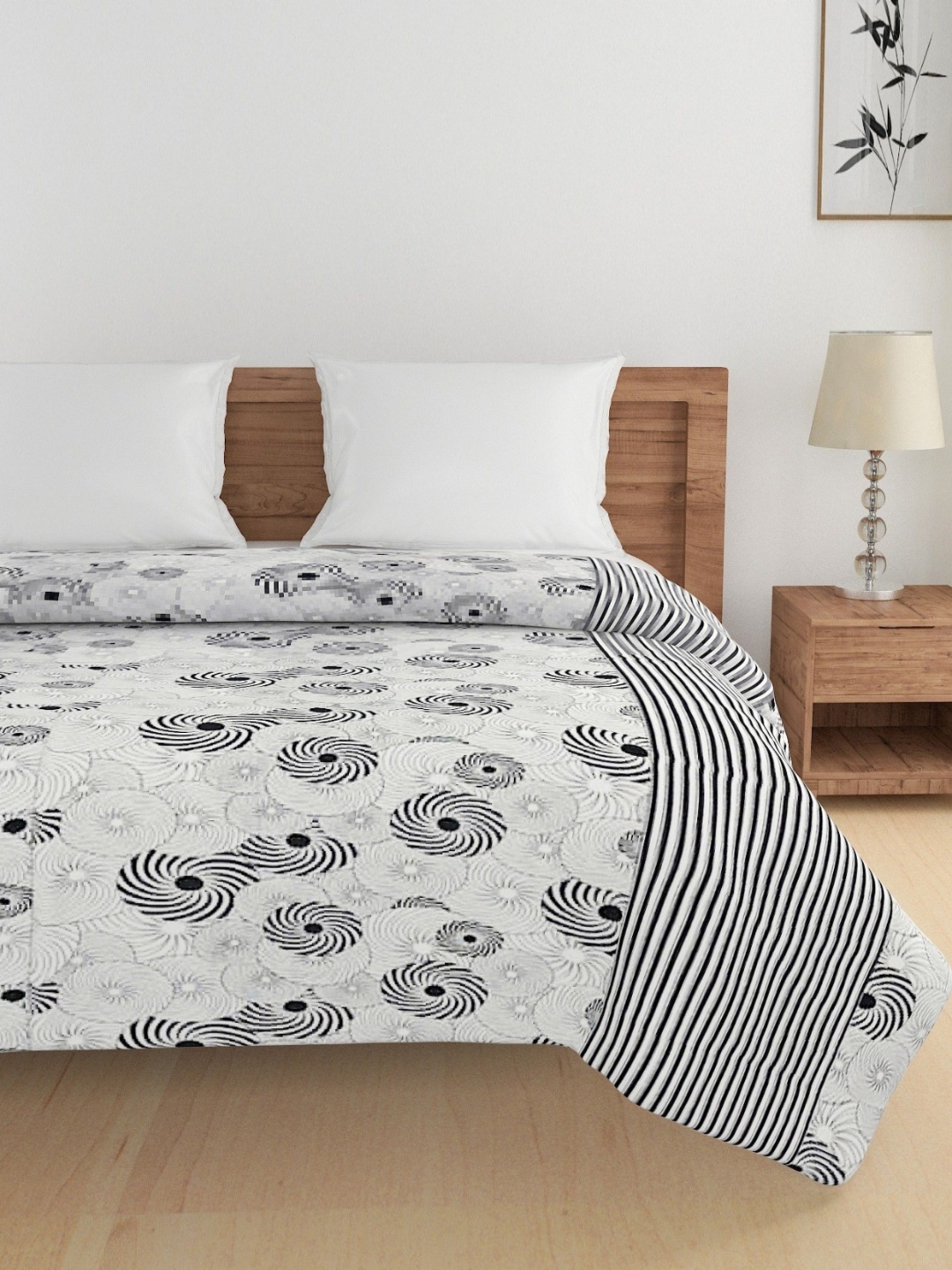 SWAYAM Veda Black Geometric Printed Pure Cotton AC Room 150 GSM Double Bed Comforter