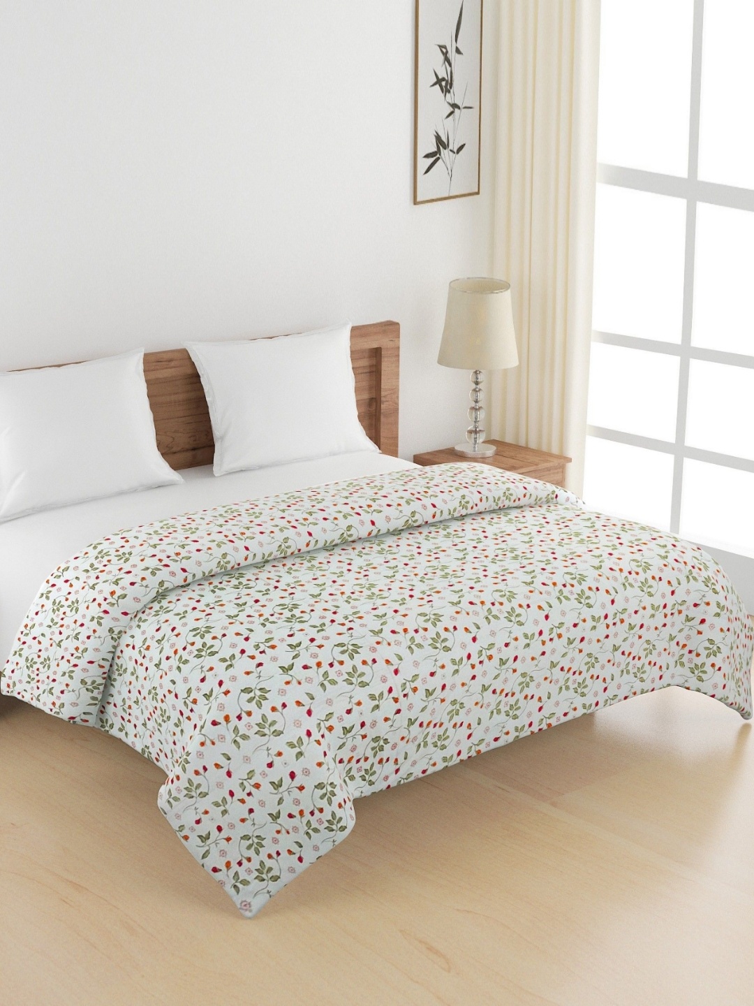 

SWAYAM Veda Green & White Floral Printed Pure Cotton AC Room 150 GSM Double Bed Comforter