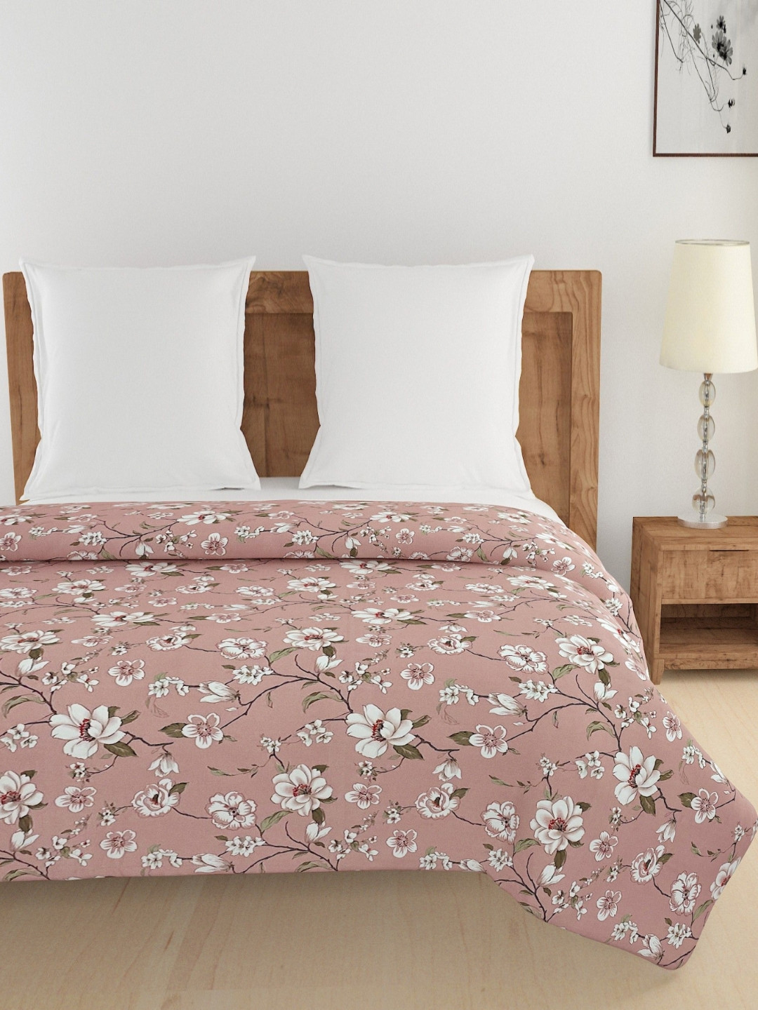 

SWAYAM Ananda Pink & Off White Printed Pure Cotton AC Room 150 GSM Double Bed Comforter