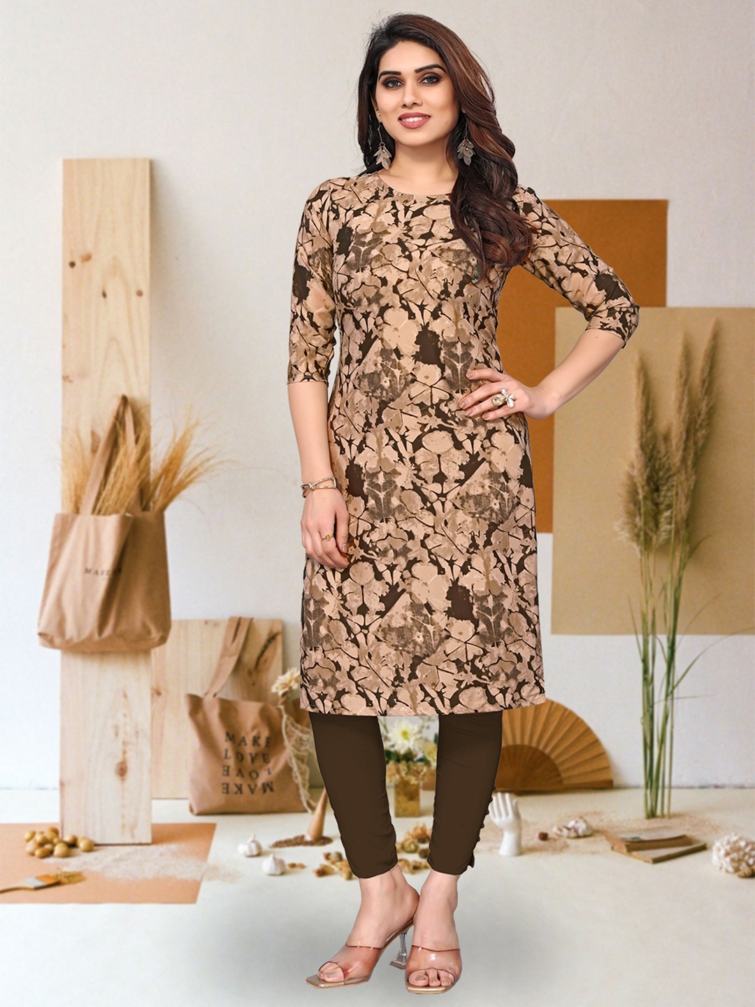 

KETAKI FASHION Floral Printed Straight Kurta, Brown