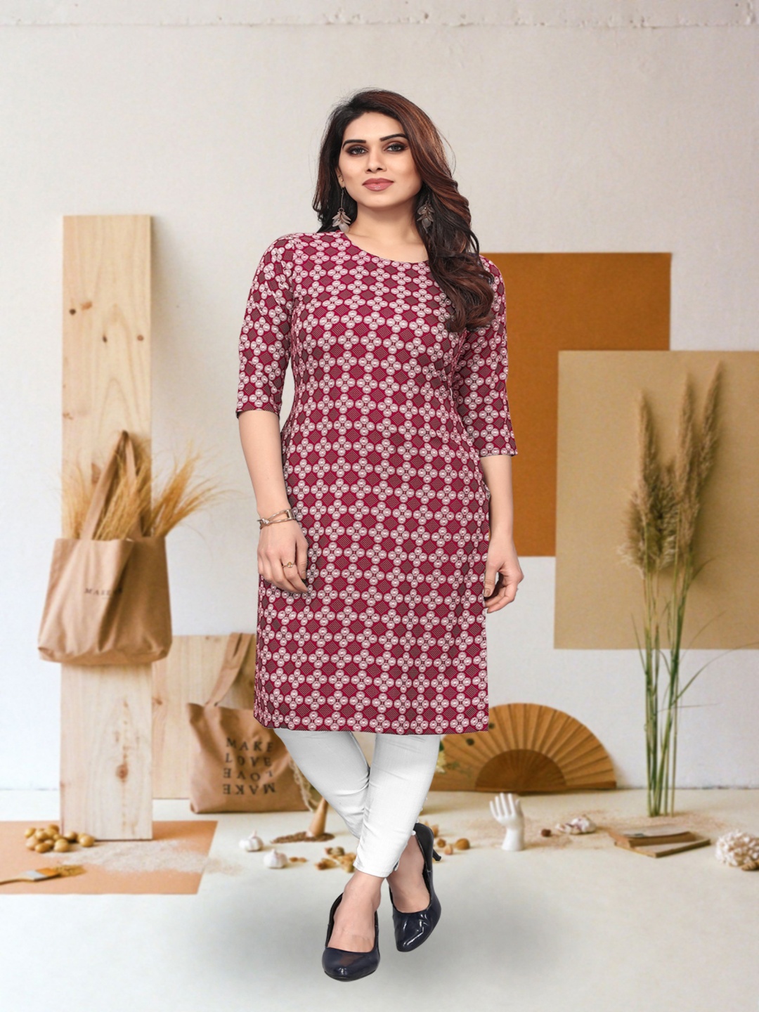 

KETAKI FASHION Ethnic Motifs Printed Straight Kurta, Maroon