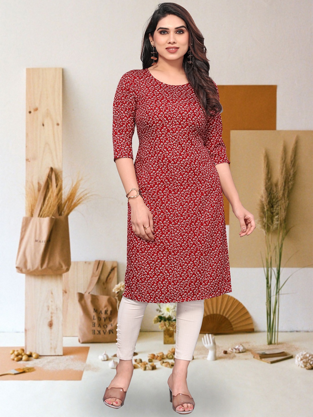 KETAKI FASHION Floral Printed Straight Kurta, Red