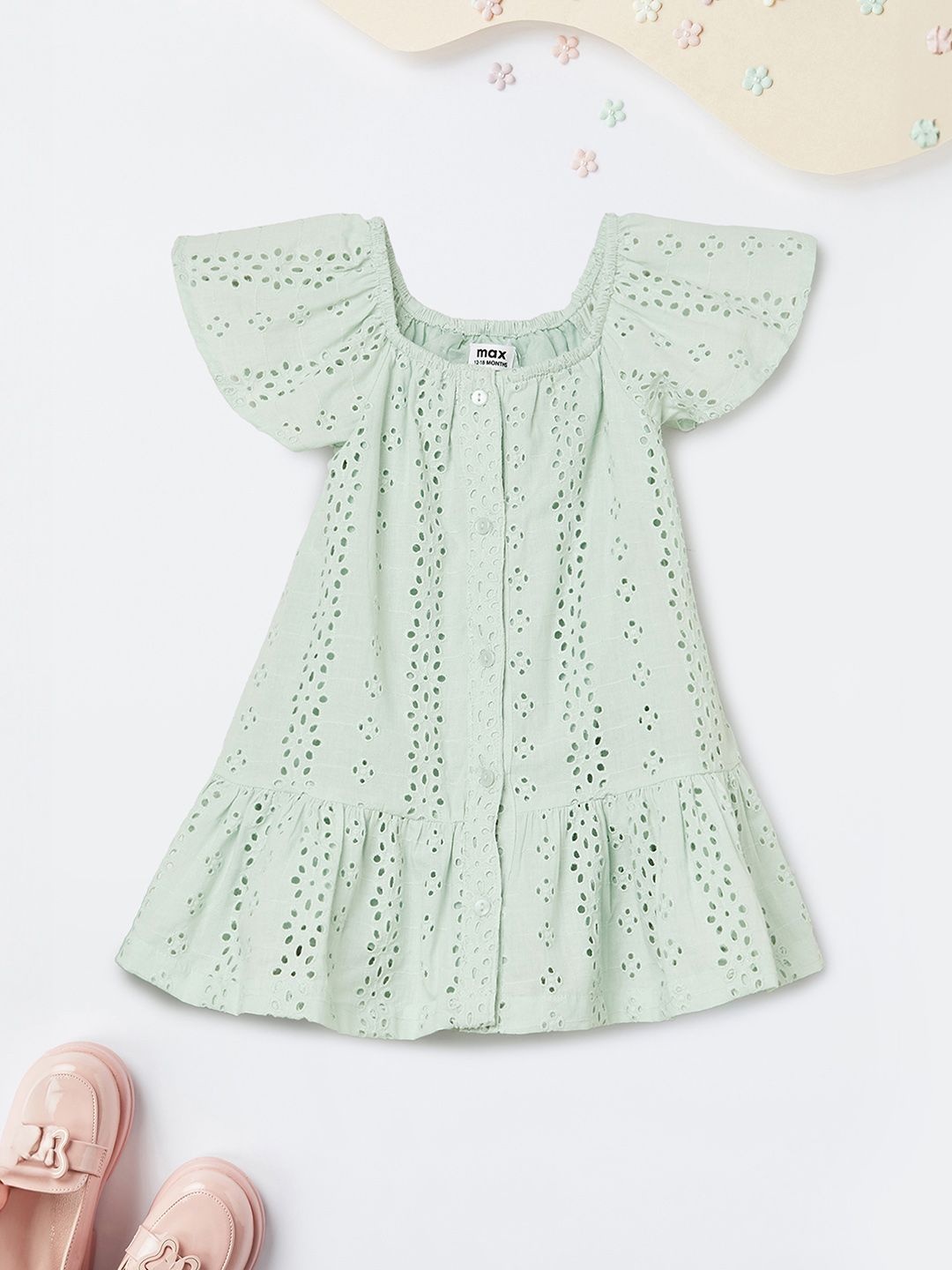 

max Girls Flared Sleeve Drop-Waist Dress, Green