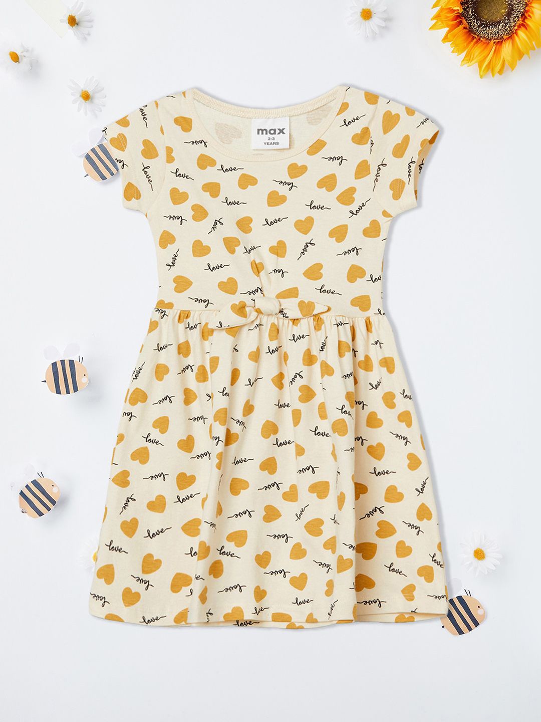 

max Girls Print Fit & Flare Dress, Beige