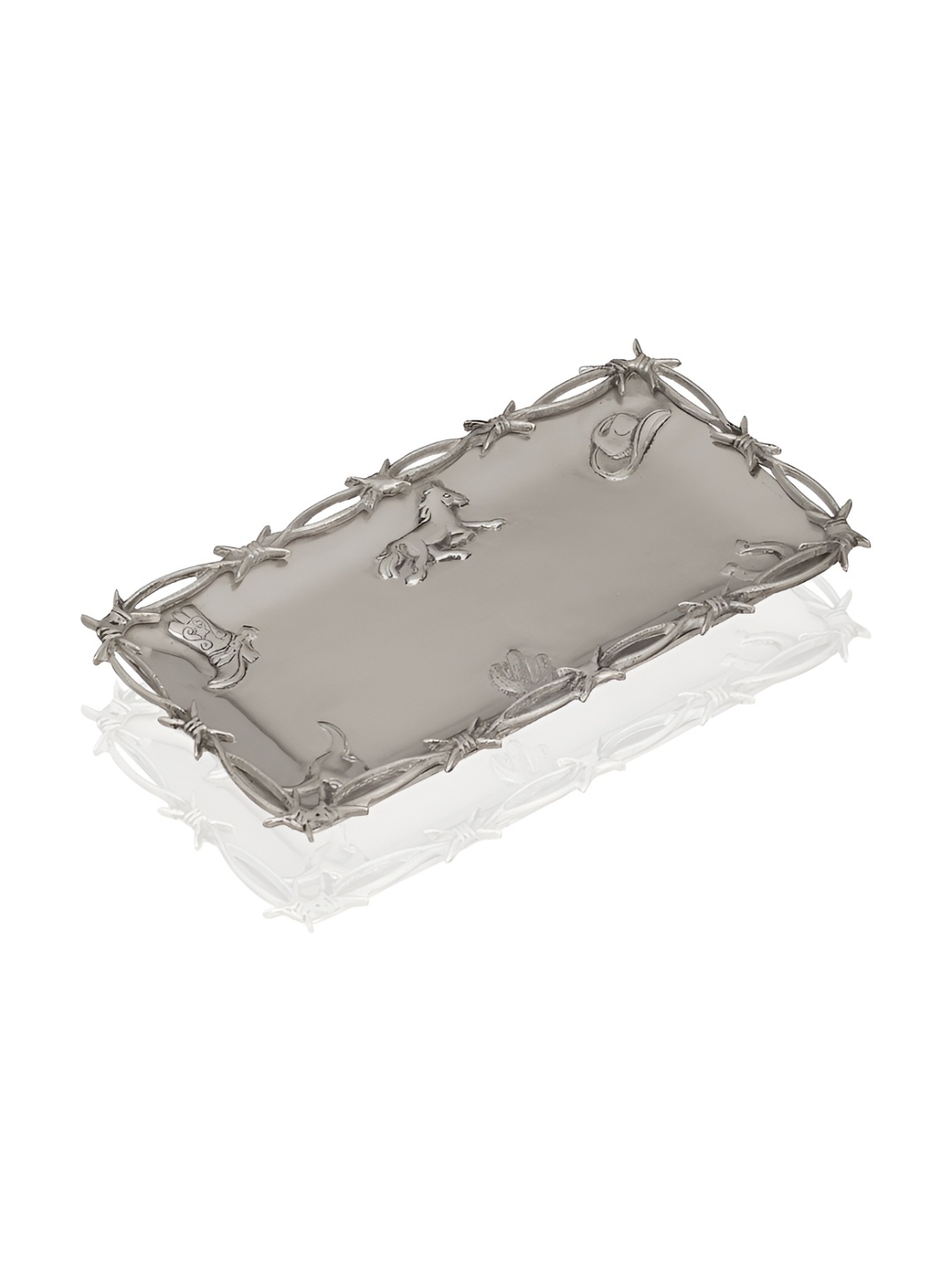 

Troveas Silver-Toned Fenced Elegance Textured Aluminium Serving Tray