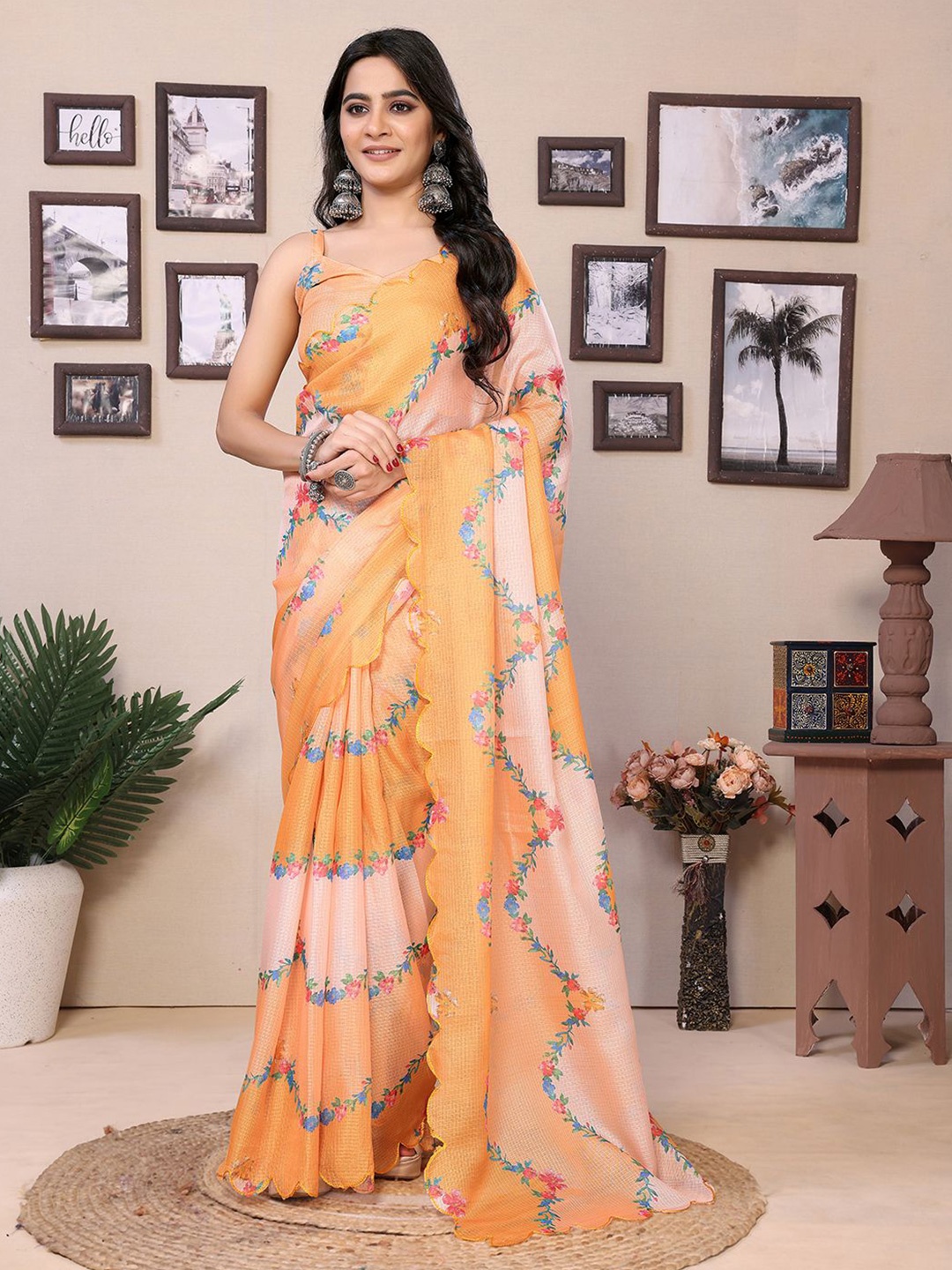 

Mitera Floral Ready to Wear Saree, Orange