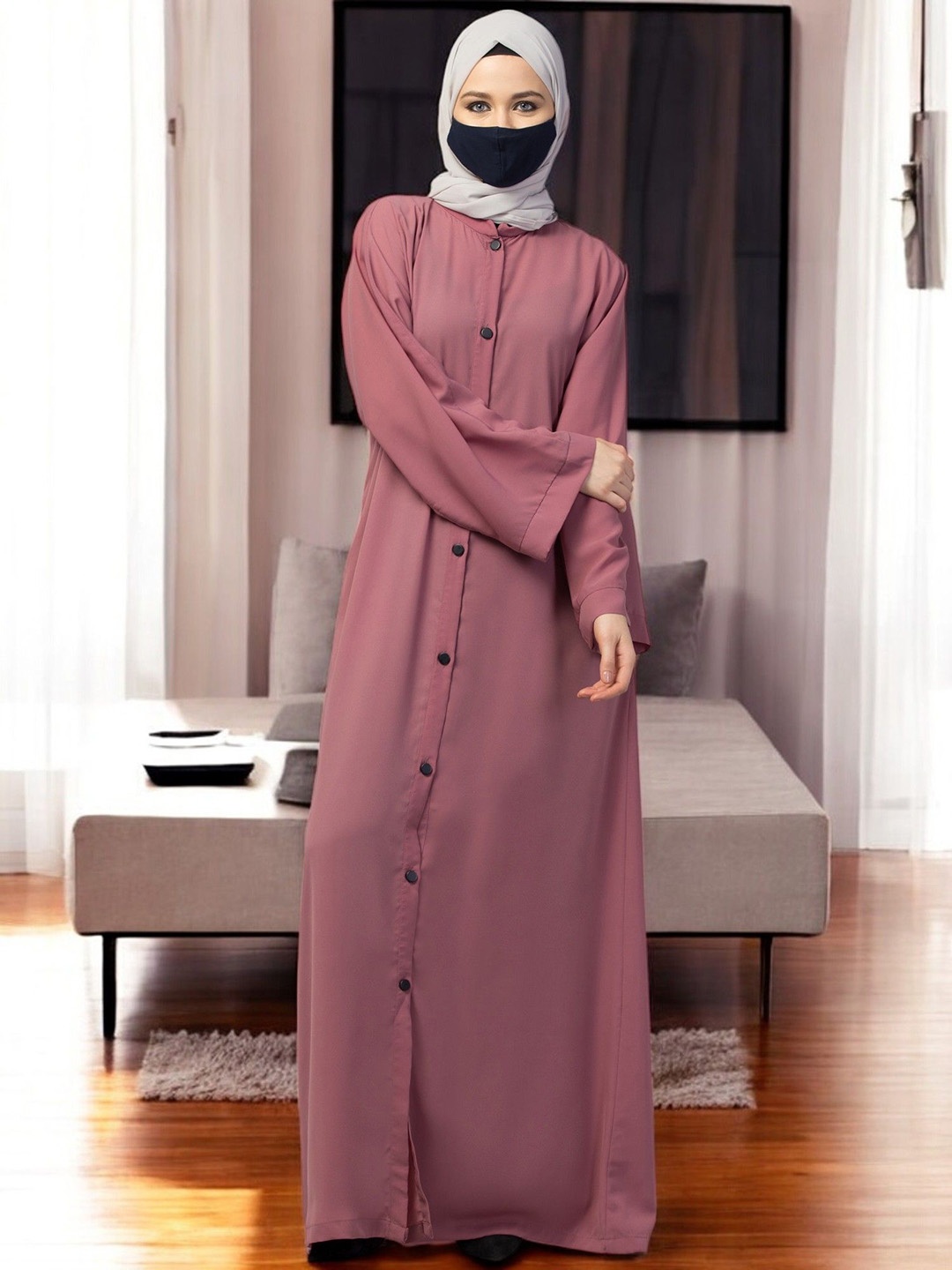 

MUSHKIYA Women Solid Abaya Burqa With Kimono Sleeves, Pink