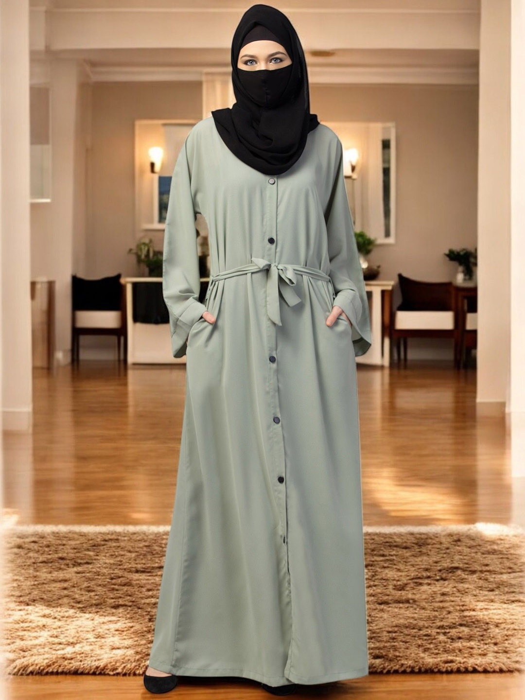 

MUSHKIYA Women Solid Abaya Burqas, Sea green