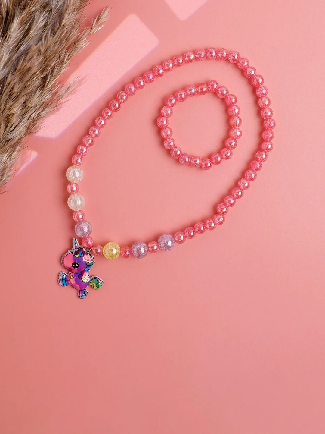 

Jewelz Girls Pack of 2 Unicorn Artificial Beads Beaded Necklace & Bracelet Set, Pink