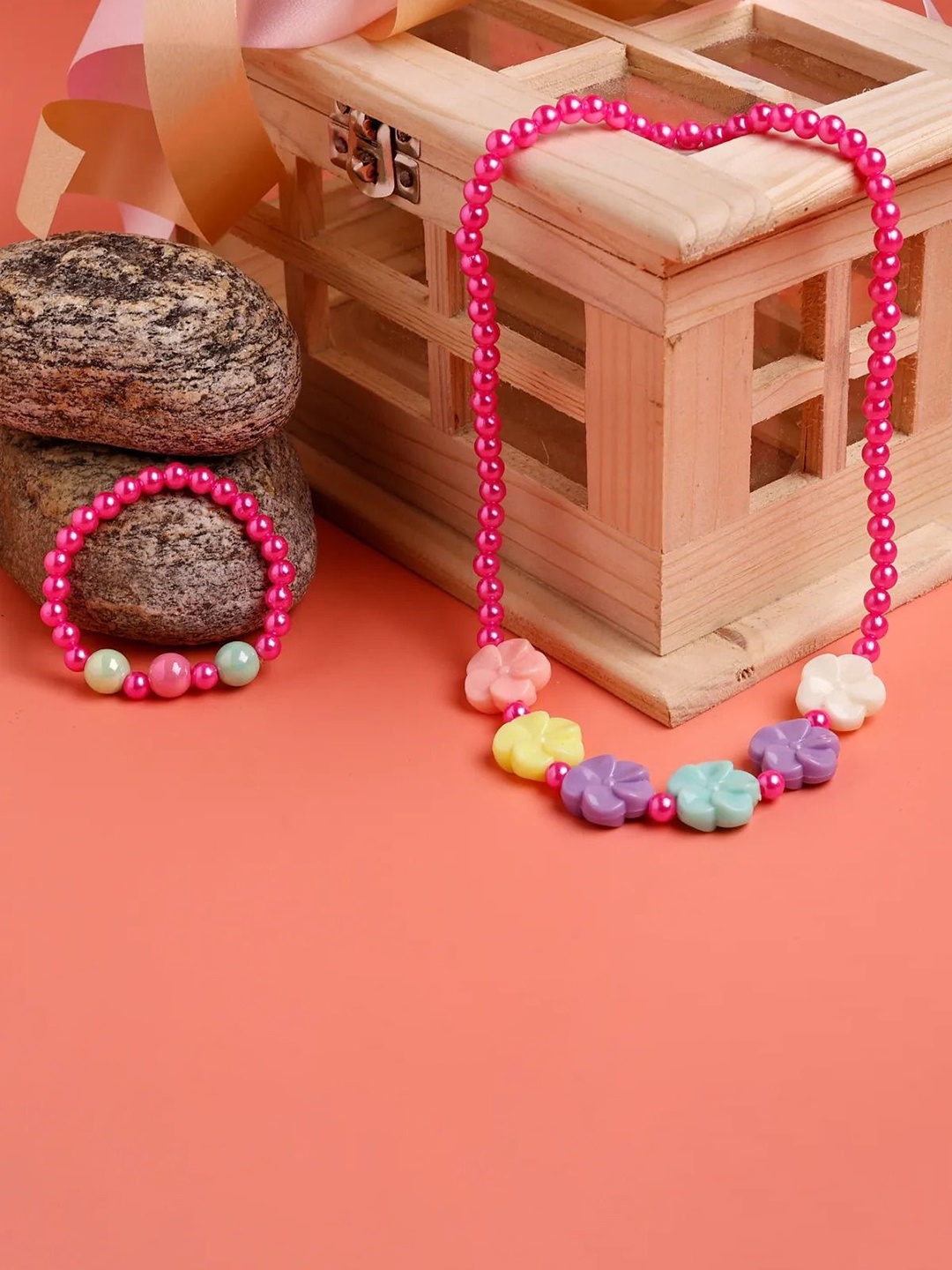 

Jewelz Girls Vibrant Artificial Beads Beaded Necklace & Bracelet Set, Pink