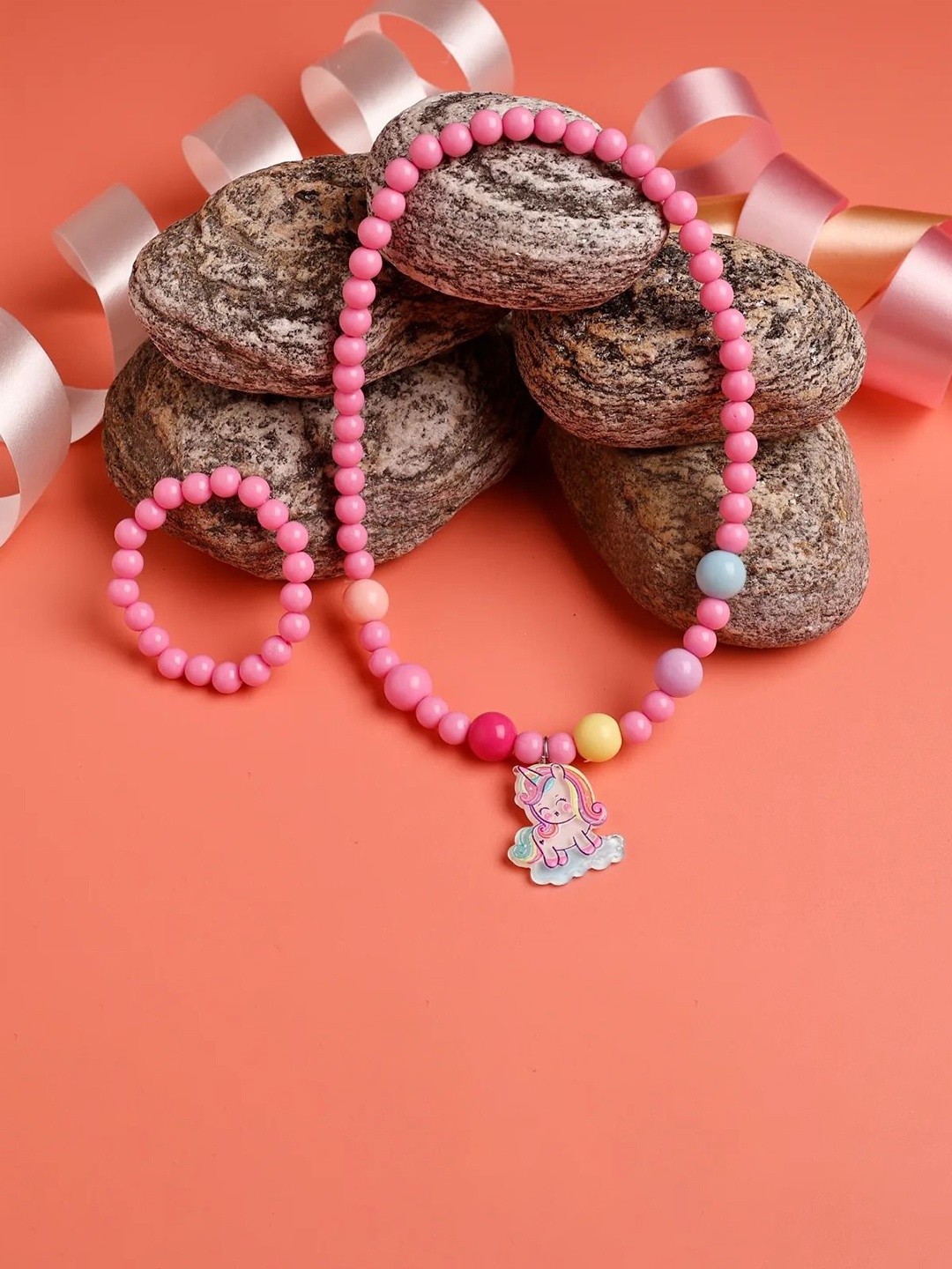 

Jewelz Girls Whimsical Unicorn Artificial Beads Beaded Necklace With Bracelet, Pink