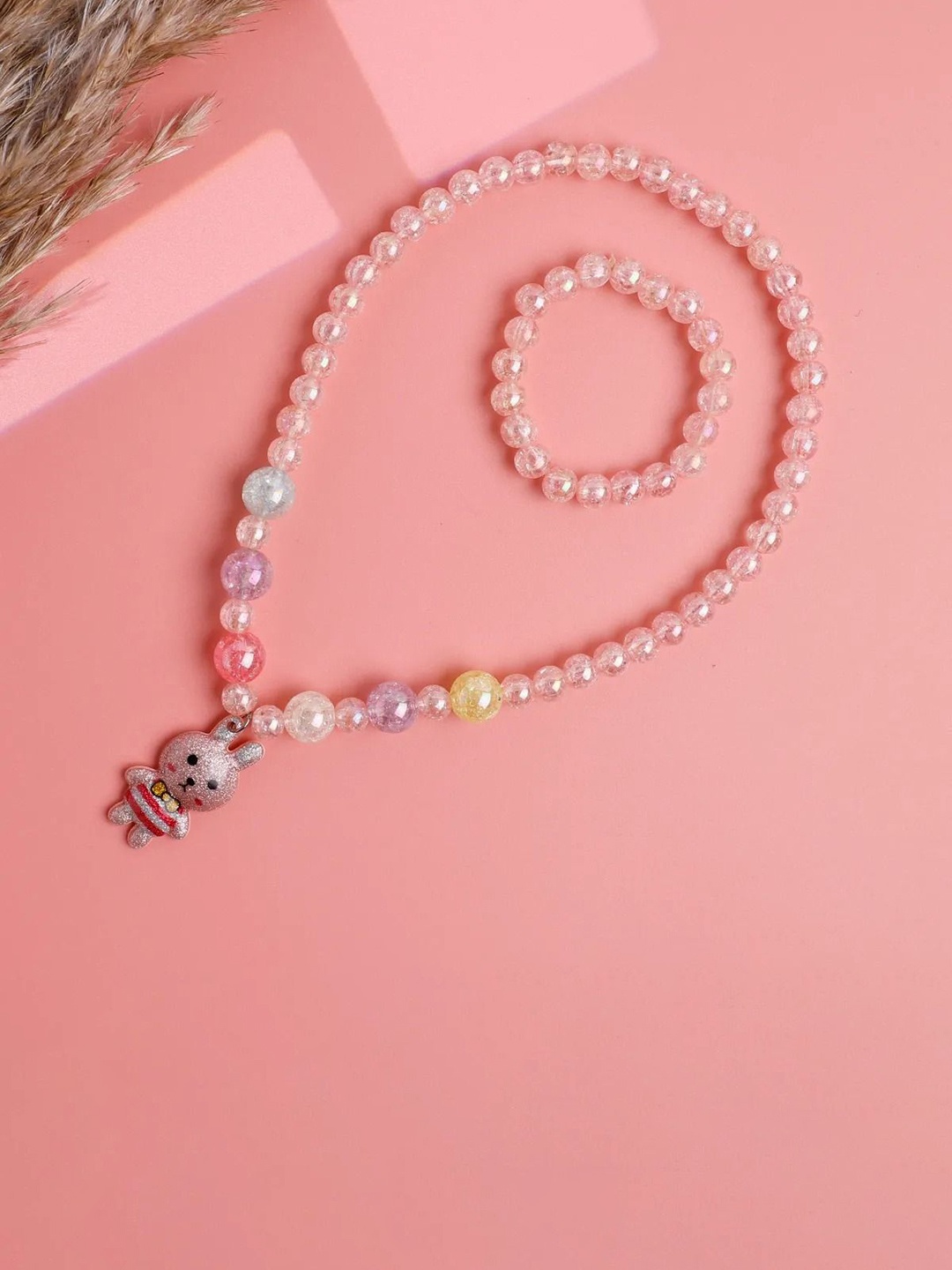 

Jewelz Girls Pack Of 2 Artificial Beads Beaded Necklace & Bracelet Set, Pink