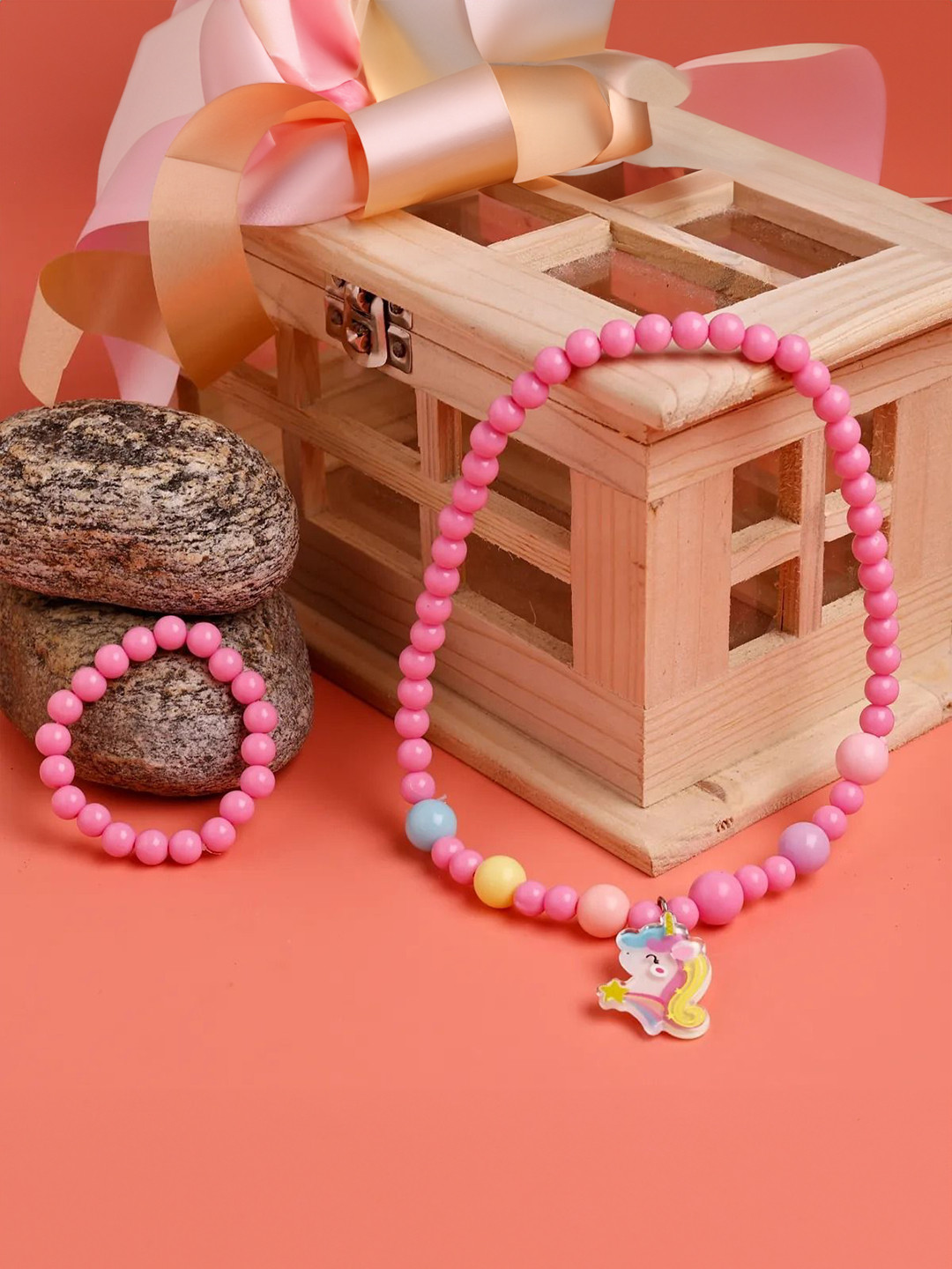 

Jewelz Girls Unicorn Artificial Beads Beaded Necklace & Bracelet Set, Pink