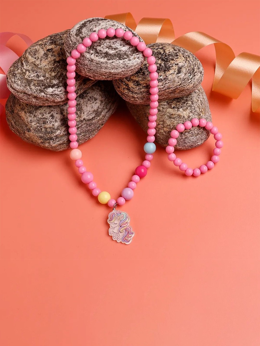 

Jewelz Girls Unicorn Pack Of 2 Artificial beads beaded Necklace & Bracelet Set, Pink