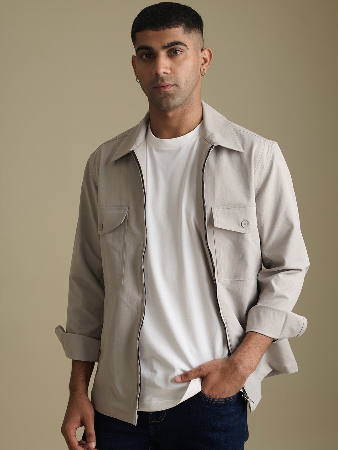 

Beyours Men Windcheater Denim Jacket, Grey