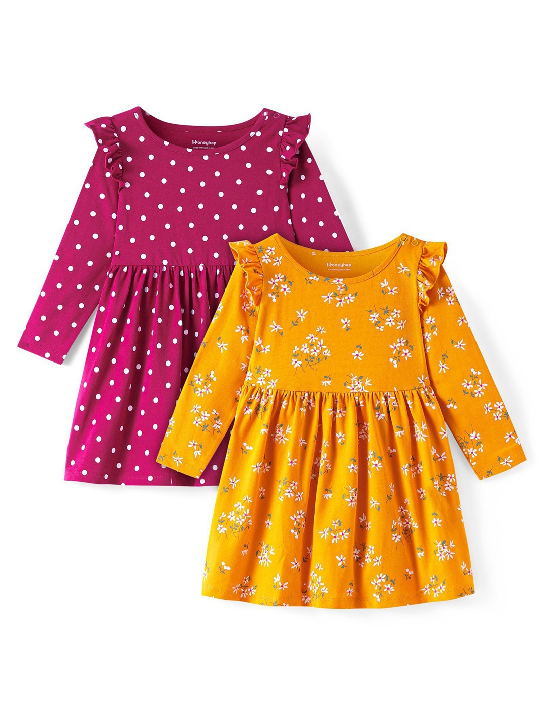 

Honeyhap Girls Set 2 Cotton Floral Print Fit & Flare Dress, Yellow