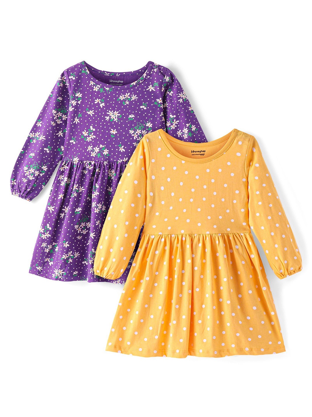 

Honeyhap Girls Pack of 2 Polka Dot Printed Fit & Flare Dress, Yellow