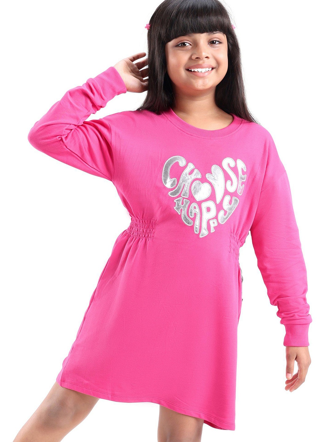 

Honeyhap Girls Round Neck A-Line Dress, Pink