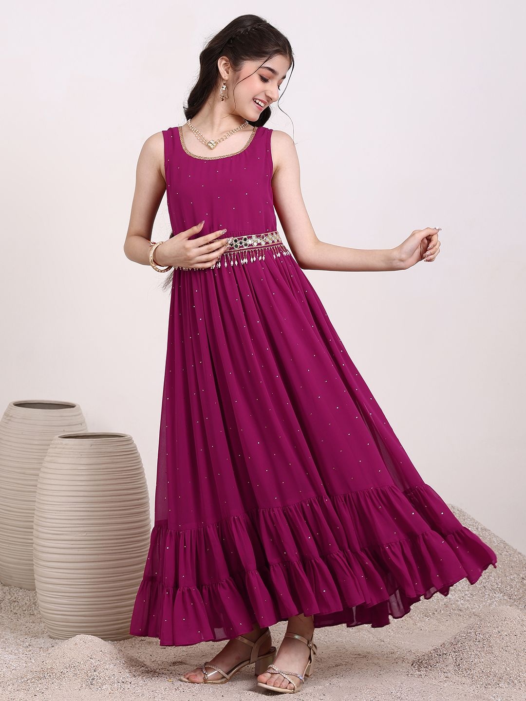 

Inddus Girls Embroidered Georgette Fit & Flare Ethnic Dresses, Magenta