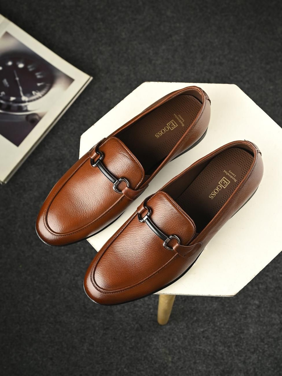 

Egoss Men Genuine Round Toe Formal Loafers, Tan