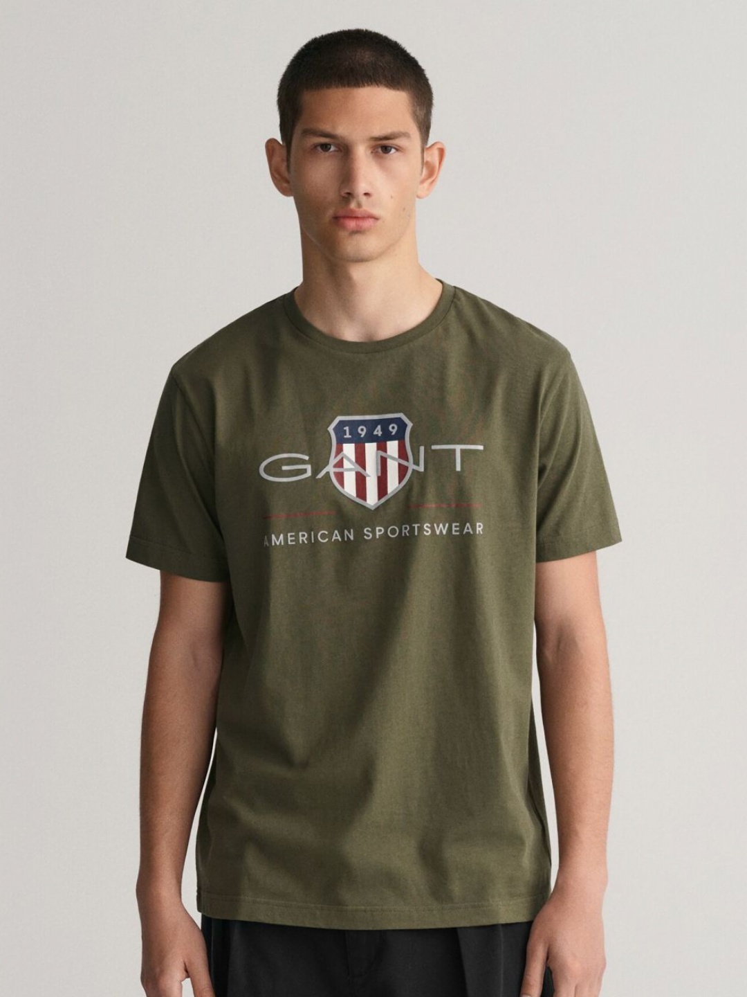 

GANT Men Brand Logo Archieve Shield Printed Round Neck Cotton T-shirt, Olive