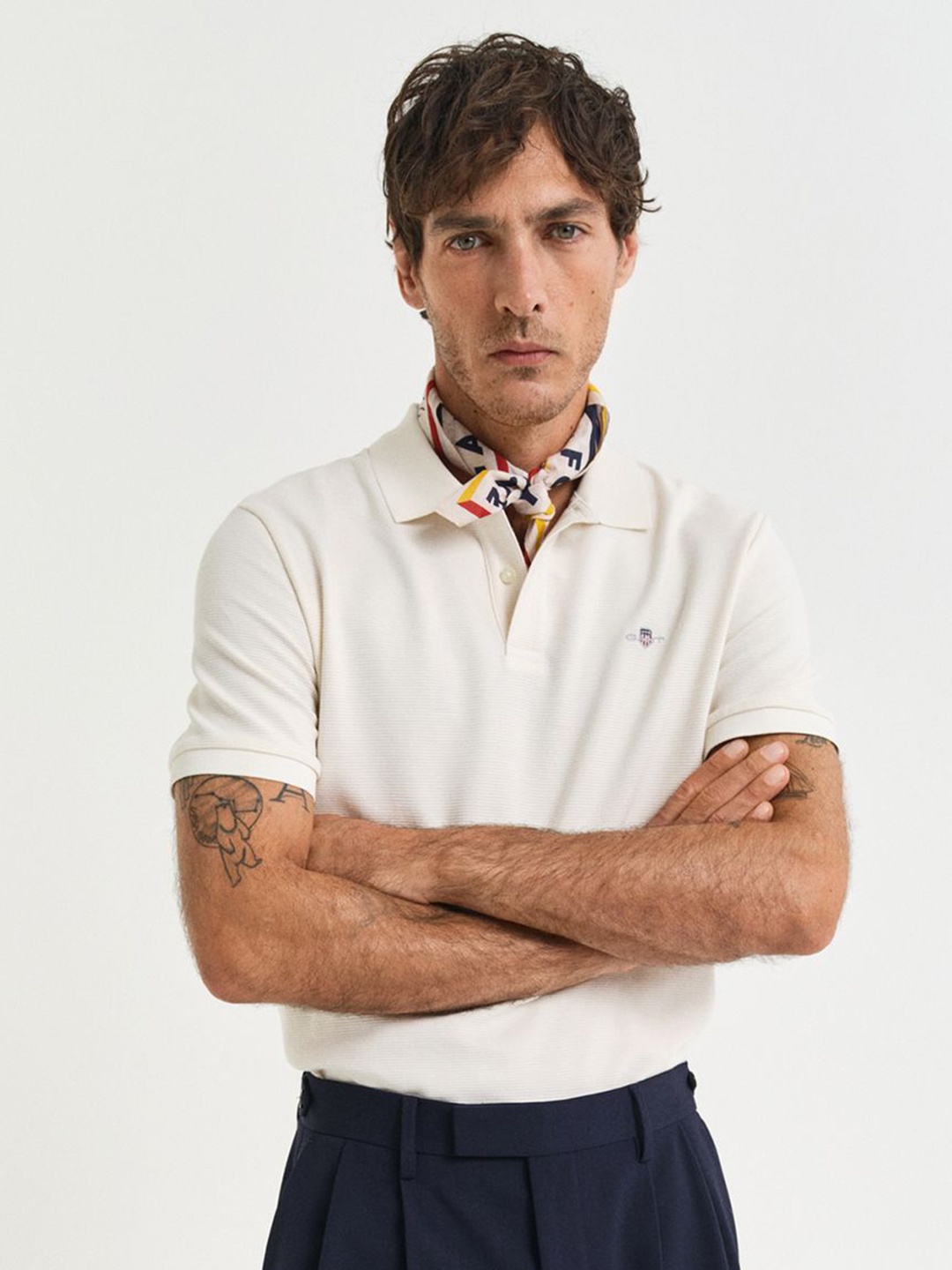 

GANT Men Solid Polo Collar Cotton T-shirt, Off white