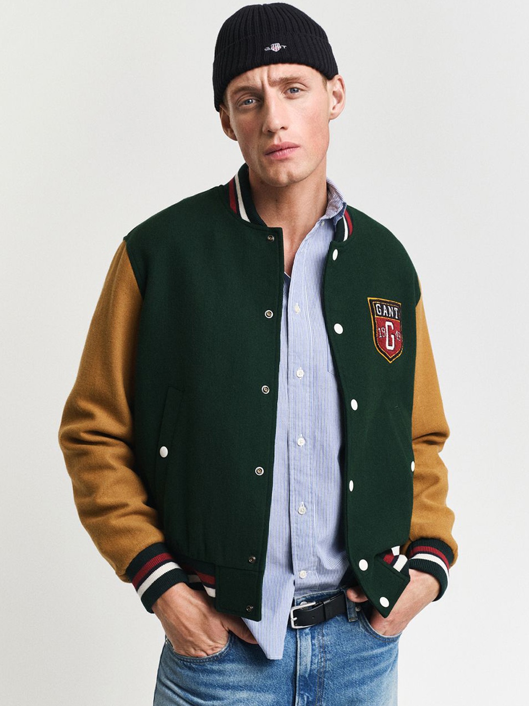

GANT Men Colourblocked Woollen Bomber Jacket, Green