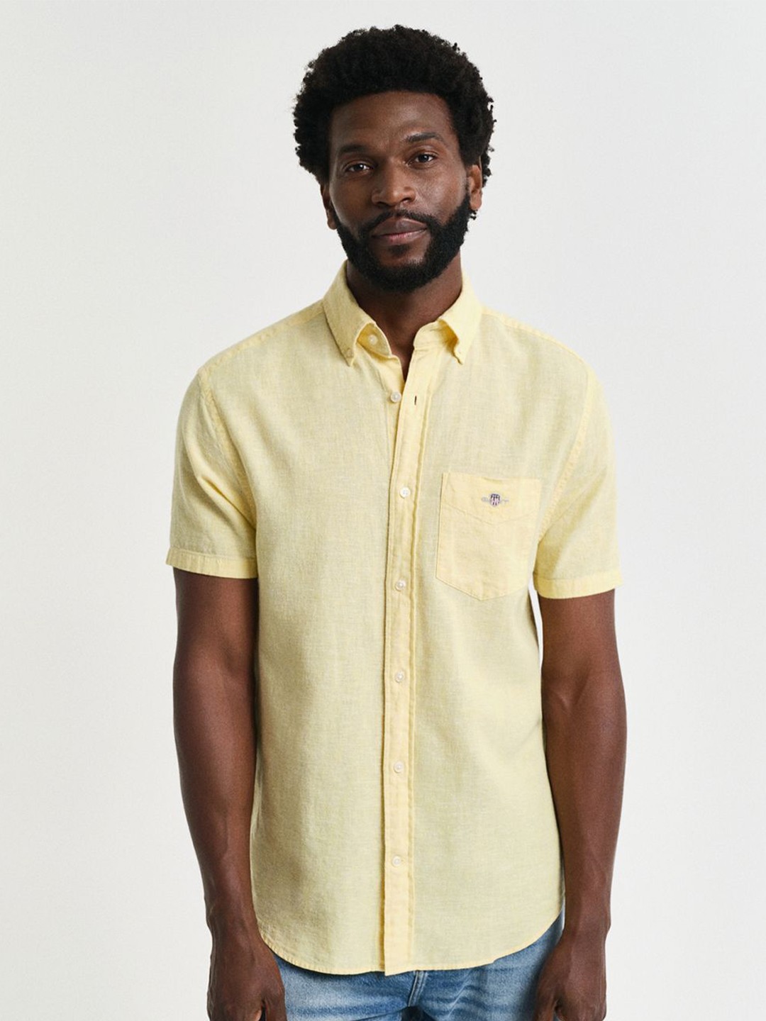 

GANT Men Button-Down Collar Cotton Linen Casual Shirt, Yellow