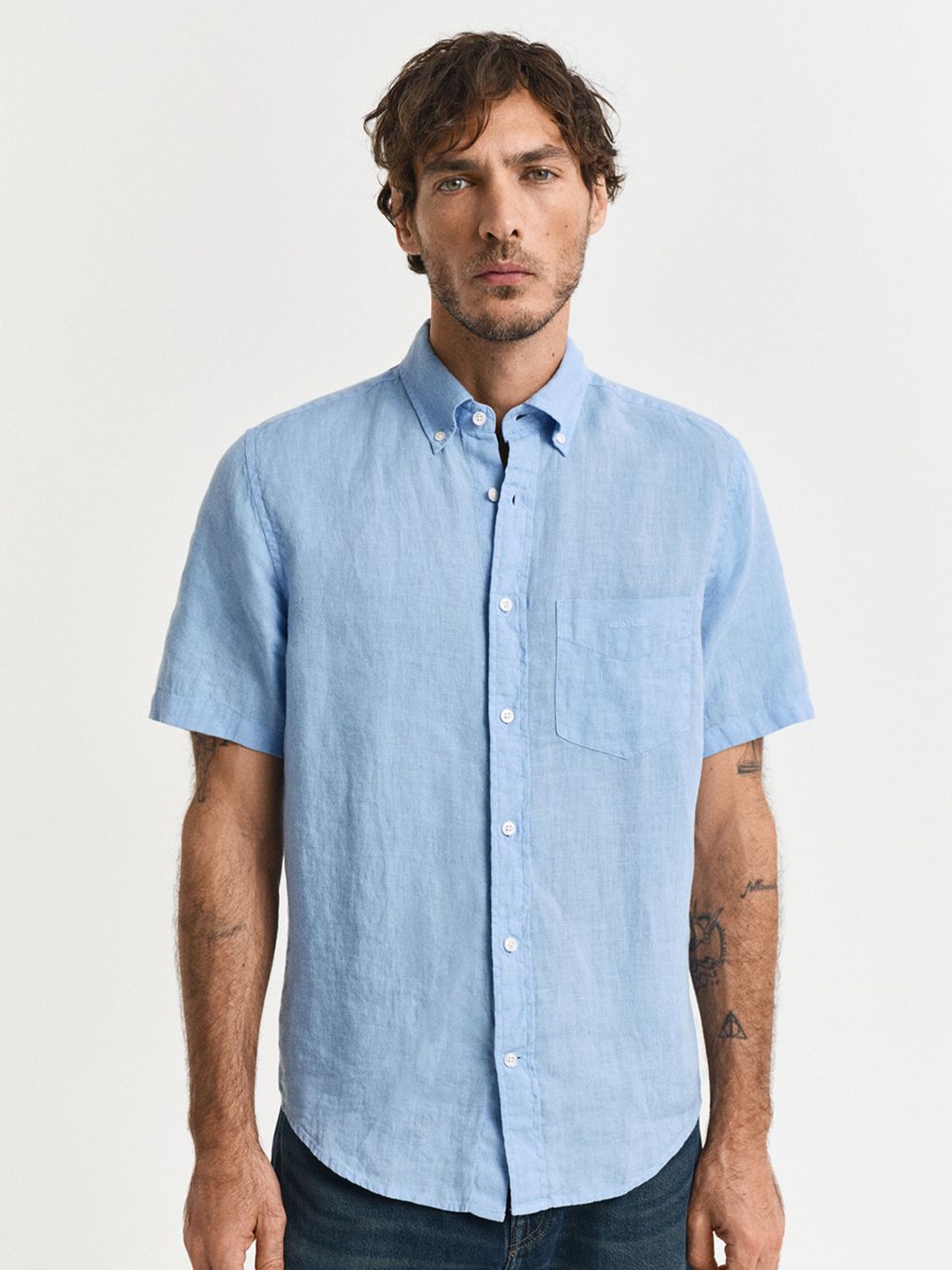 

GANT Men Button-Down Regular Garment Dyed Linen Casual Shirt, Blue