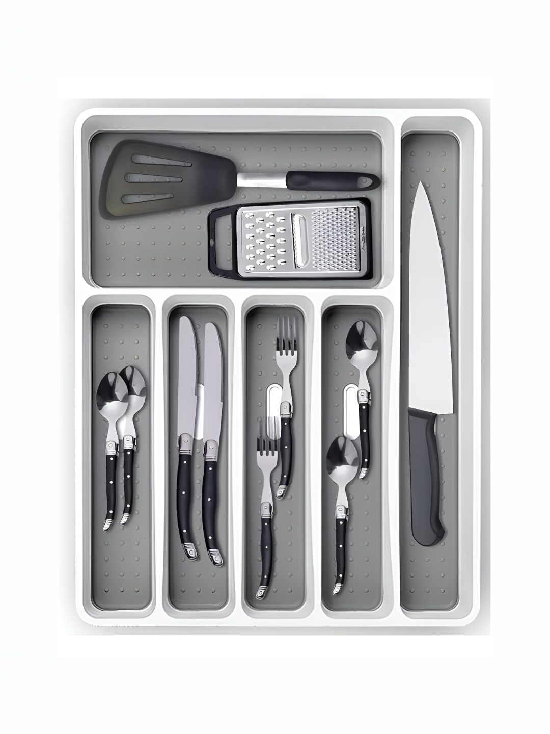 

HOUSE OF QUIRK Grey 6 Compartments Cutlery Drawer Organiser